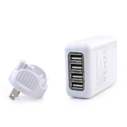 Four Port USB Universal US Travel AC Power Adapter White